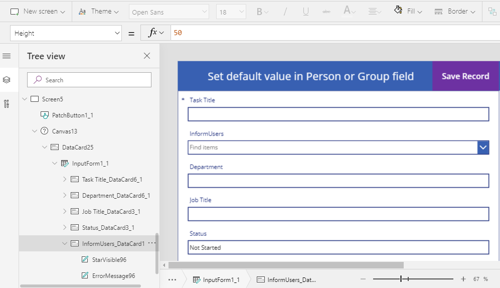 Set Default Value To Person Or Group Field In PowerApps